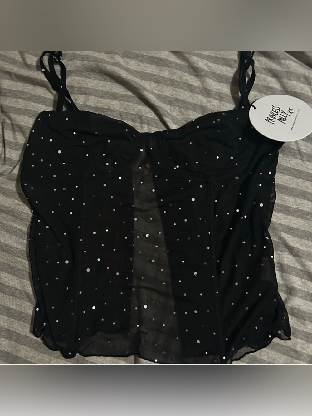 Princess Polly Black Sheer Sparkle Cami Top